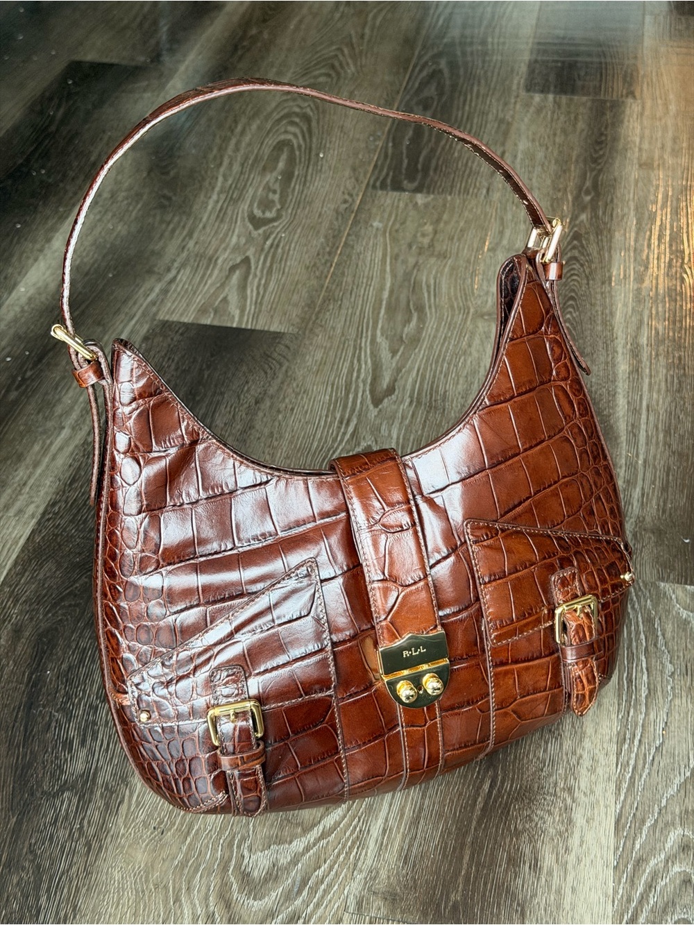 Lauren Ralph Lauren 100% Cow Leather Hobo Purse Brown Shoulder bag